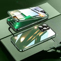 iPhone 14 magnetic glass case with aluminium alloy frame and lens protection in Graphite Black.