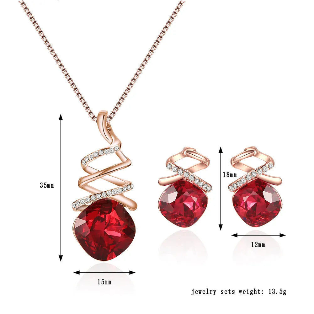 Bridal jewellery set with adjustable water wave chain necklace and matching earrings in alloy with diamond processing