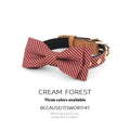 Simple cotton dog collar with a detachable bow, shown in dark blue, wine red, and white colour options.