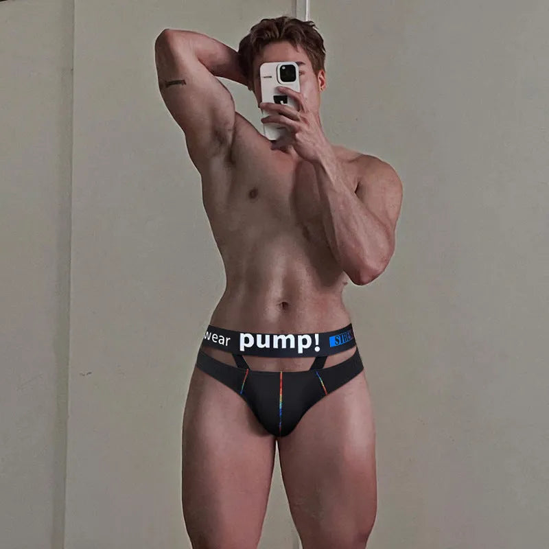 Men's modal briefs in black colour showing low-rise waist design and solid colour construction