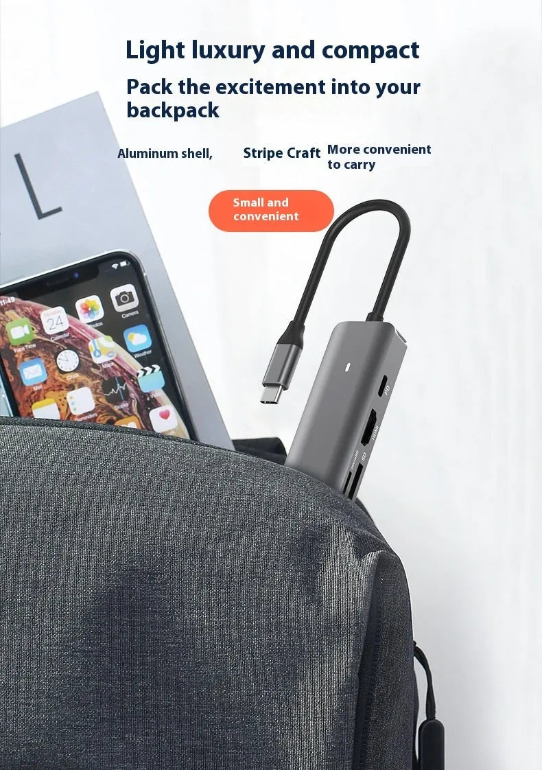 LQT-LH07 7-in-1 card reader PD computer hub with multiple ports including SD, microSD, USB 3.0, and USB-C