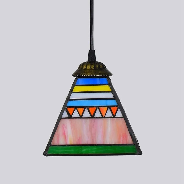 Art stained glass small droplight pendant lamp with coloured glass shade