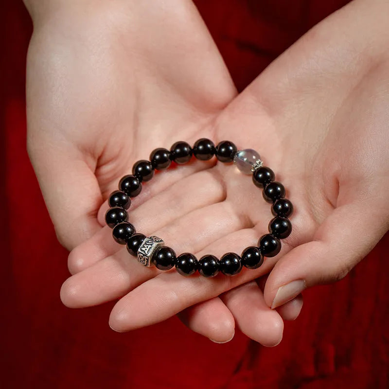 8mm obsidian zodiac bracelet with Buddhist statue beads and animal charms