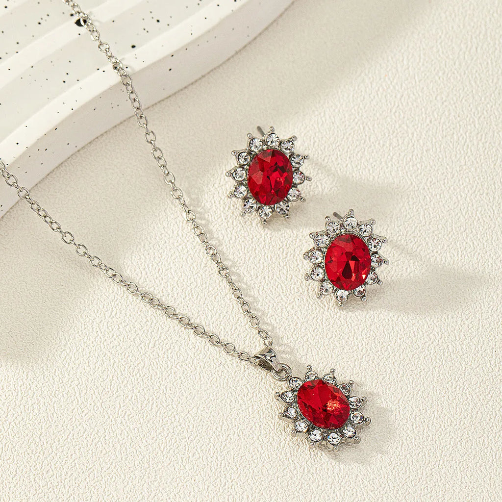 Sunflower theme zircon alloy necklace and earring set in six colour options