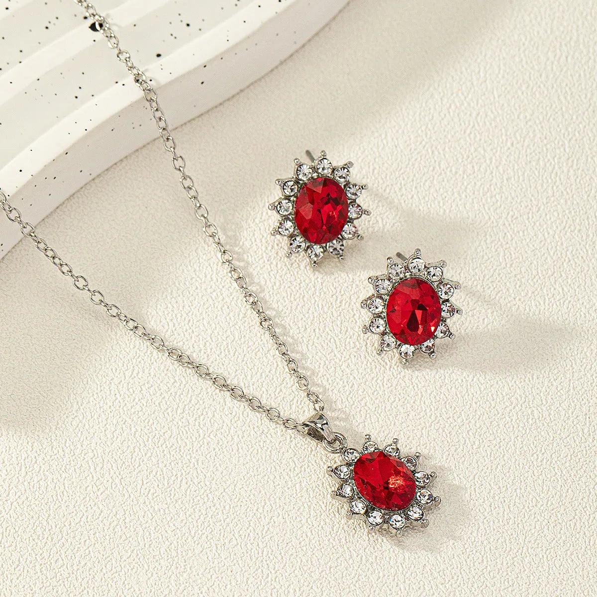 Sunflower theme zircon alloy necklace and earring set in six colour options