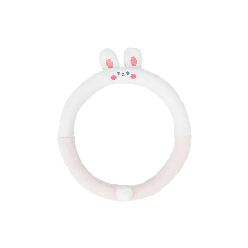 Plush thermal steering wheel cover with embroidered animal design for winter driving comfort