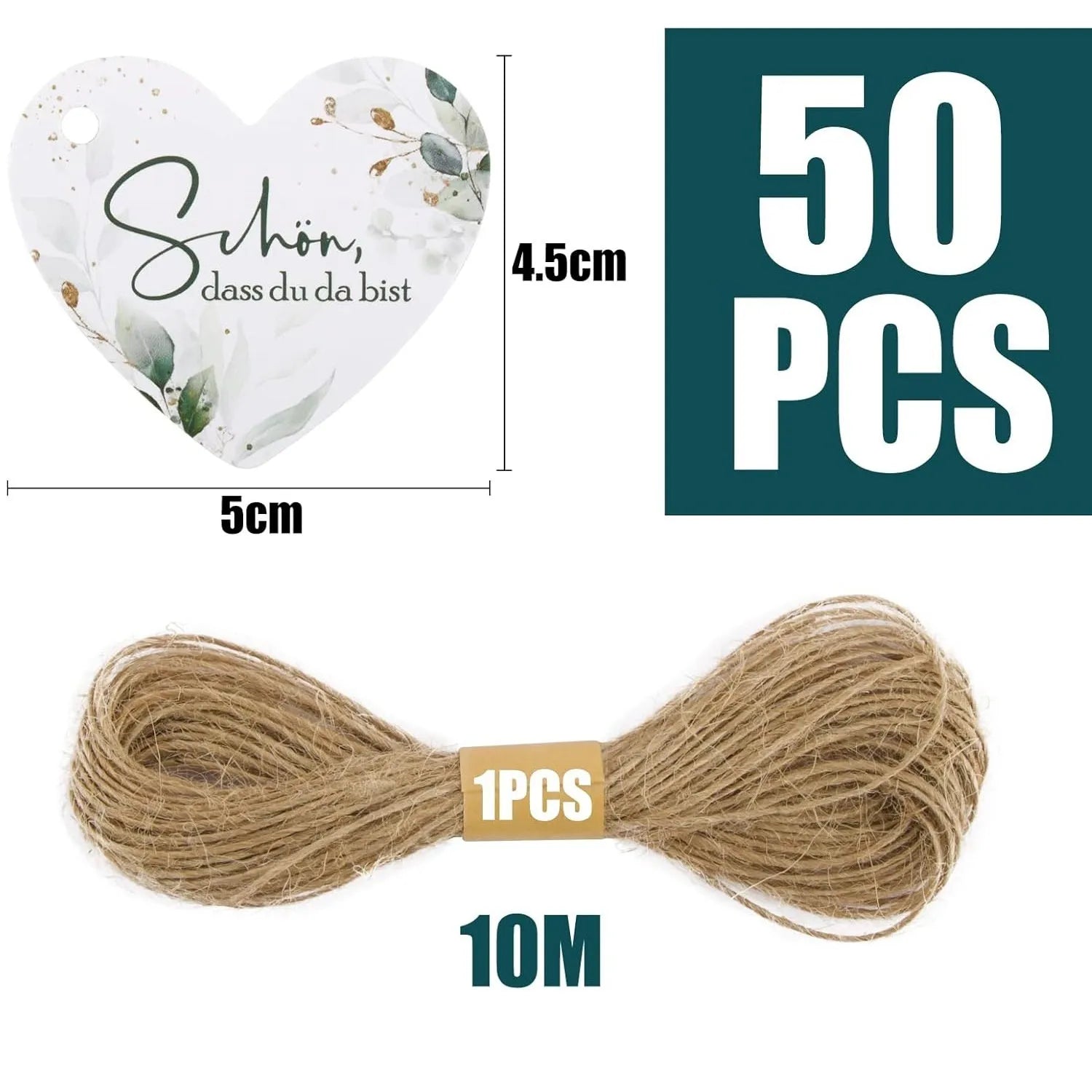 50 flower heart-shaped paper gift tags with half-handmade construction, two style options, 26g total weight