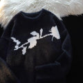 Men's grey pullover sweater with a large American Dark Rose flocking horse graphic print on the front.