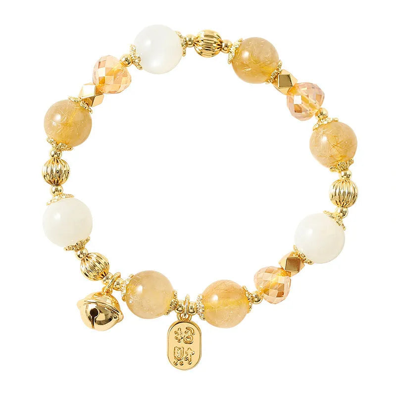 Korean-style gold rutilated quartz bracelet with electroplated finish and natural crystal inclusions