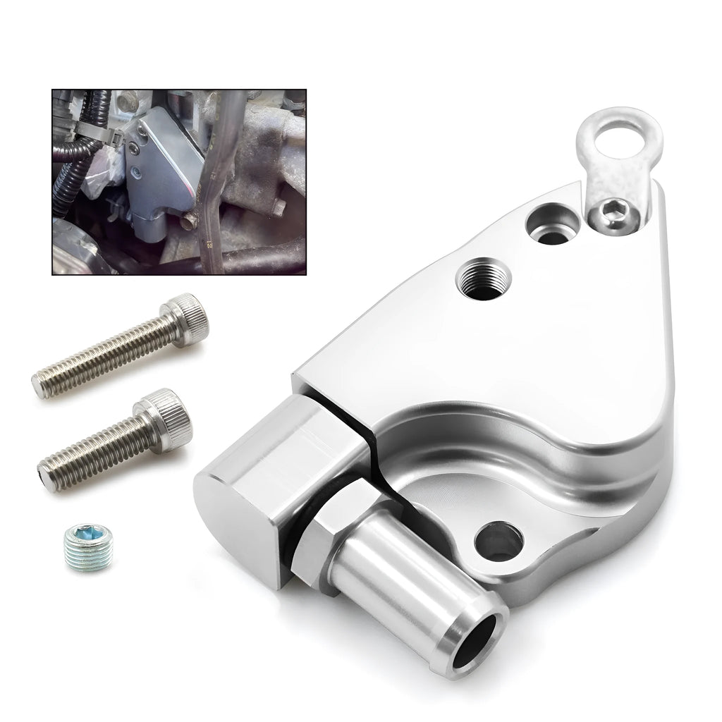 Honda K series intake manifold coolant adapter for K20 and K24 engines with mounting hardware