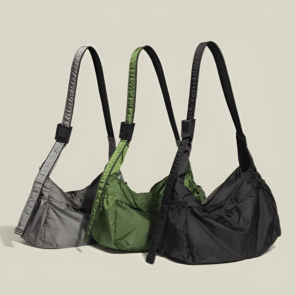 Nylon waterproof messenger bag in horizontal square design with shoulder strap
