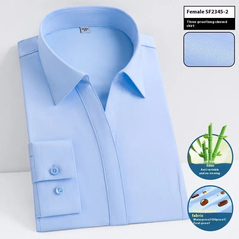 Men's bamboo fibre business shirt with square collar and long sleeves in slim fit, showing waterproof and stain-resistant properties