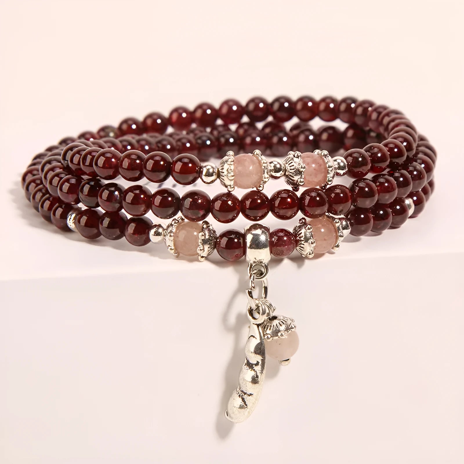 Wine red garnet crystal bracelet with floral design and bohemian style for women