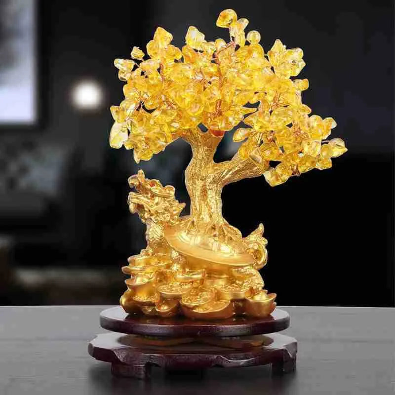 Citrine small water turtle money tree Feng Shui ornament measuring 18x11x23cm