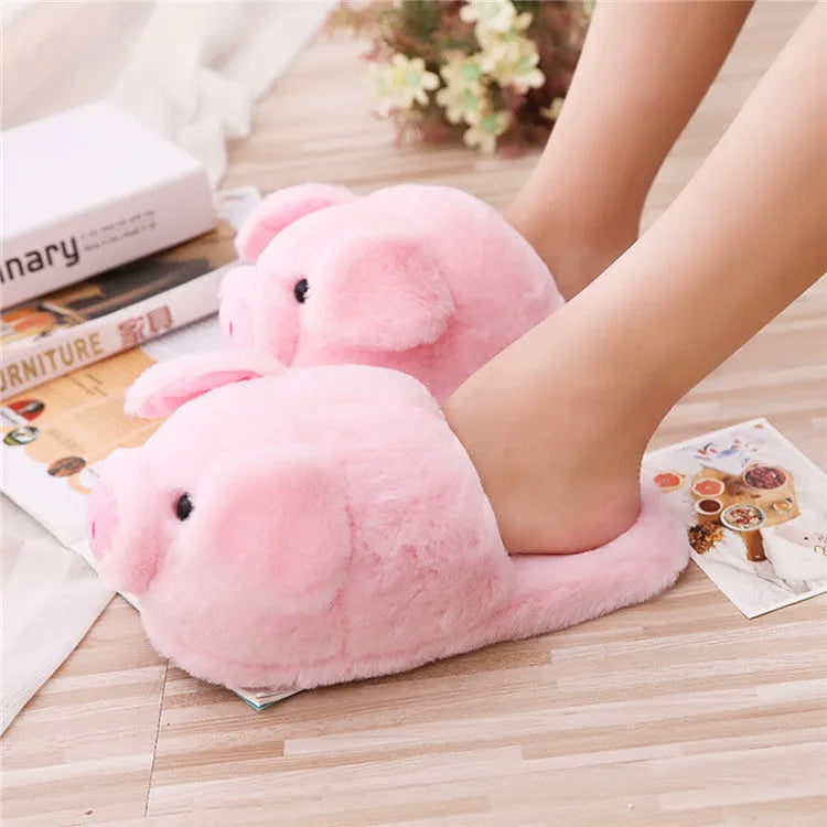 Pink pig floor slippers with short plush fabric and PP cotton filling, sizes 36-39