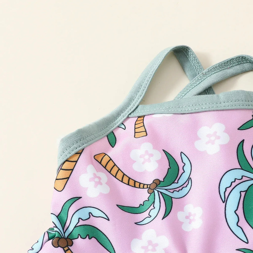 White children's two-piece swimsuit set with shirt and shorts for ages 6 months to 3 years