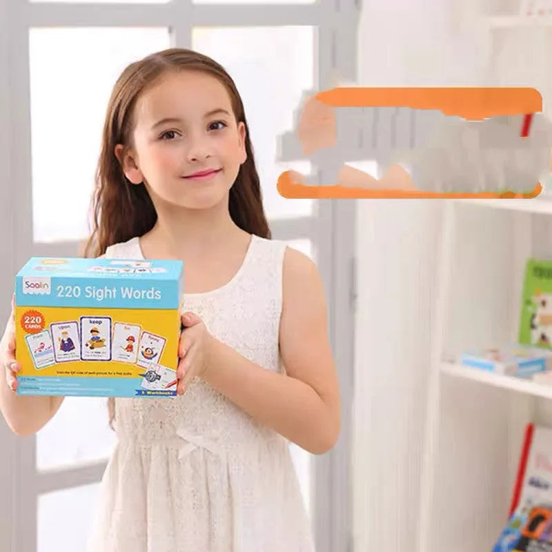 Box set of 220 high-frequency word flash cards and five phonics workbooks for early learning.