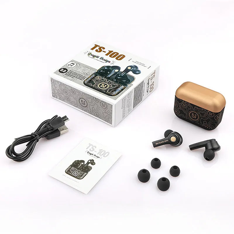 Black and white wireless Bluetooth headset with microphone for hands-free calls