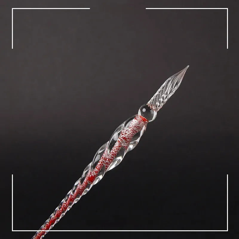 Transparent glass crystal pen with coloured ink visible inside, 0.5mm fine tip, simple modern design