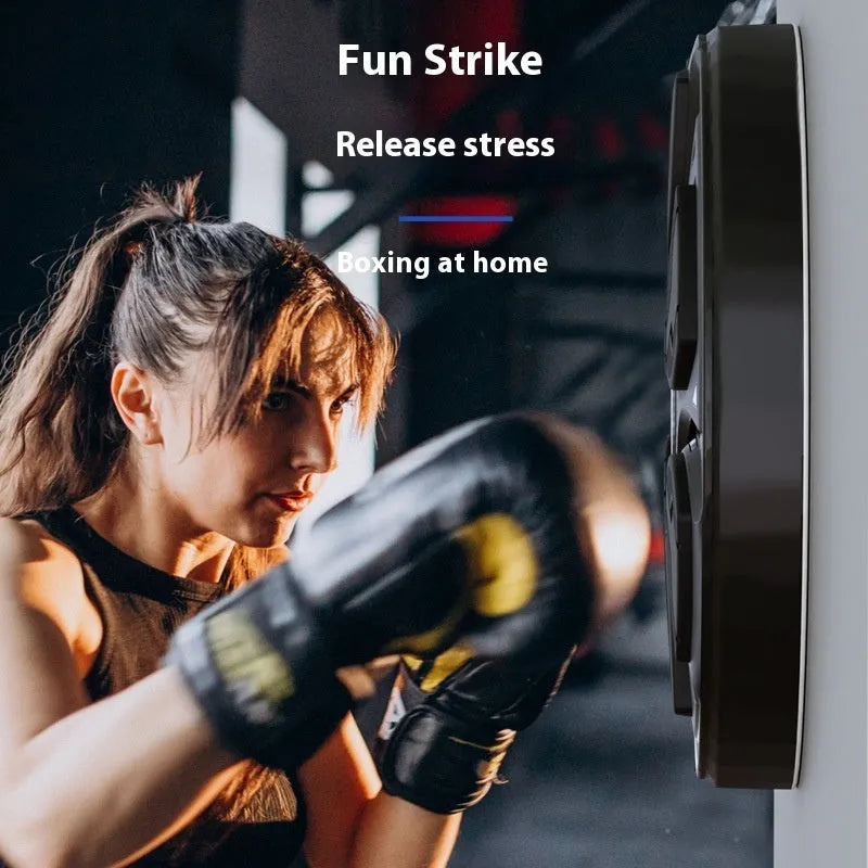 Black intelligent music boxing machine wall target with leather and PP construction for home training