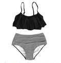 Green or orange pink women's swimsuit with ruffles, high waist, conservative split