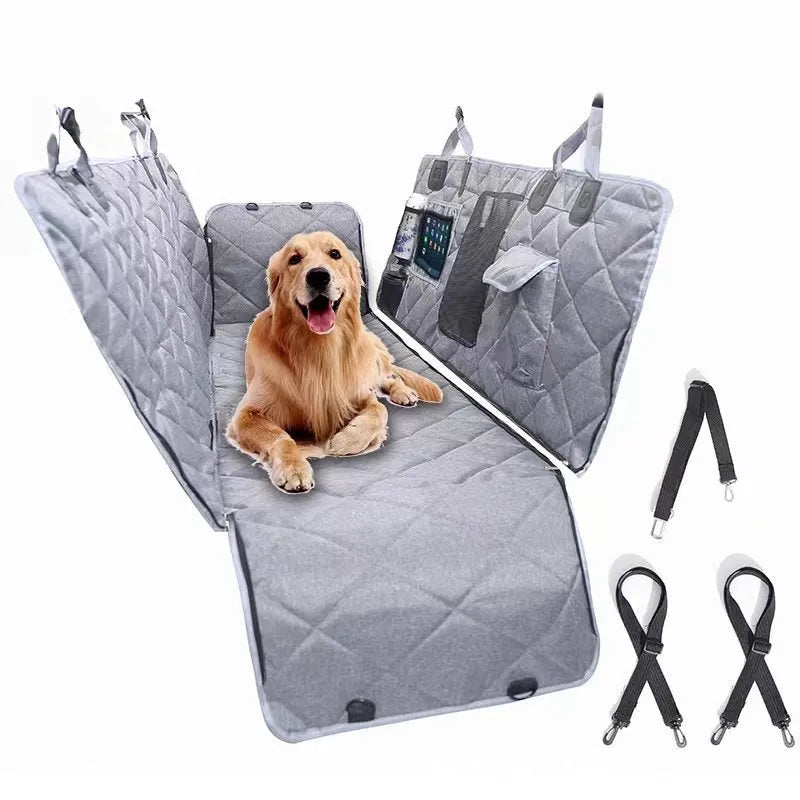 Cloth pet car seat protection mat for dogs in black and grey colour options.