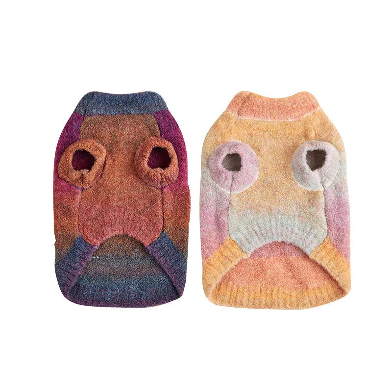 Dopamine-style pet sweater with rainbow circle patterns in wool acrylic blend fabric