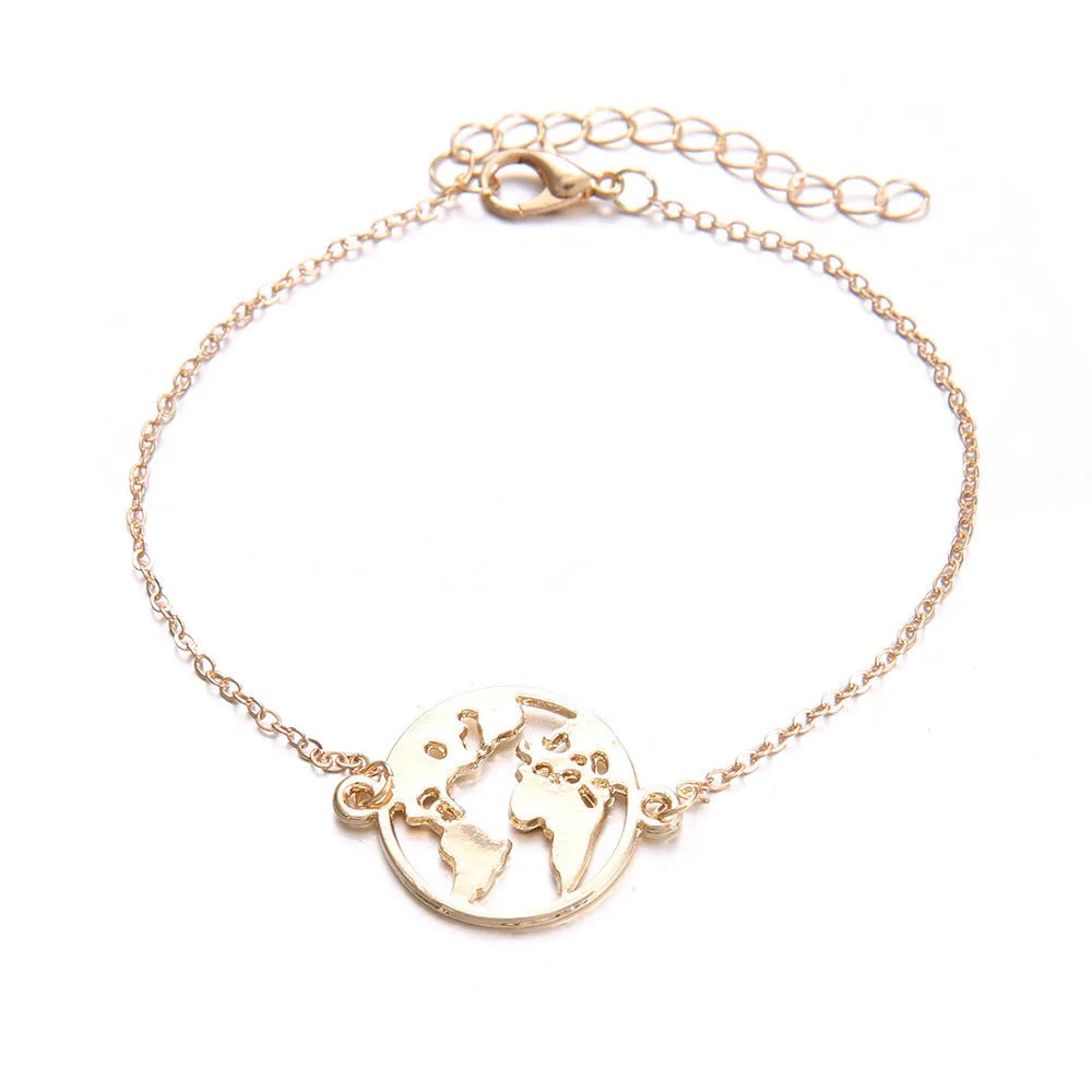 Three bohemian bracelets with heart-shaped alloy charms showing aircraft map designs in sku2104 colour.