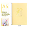 Soft leather A5 daily plan schedule book open showing Dorian paper pages and binding