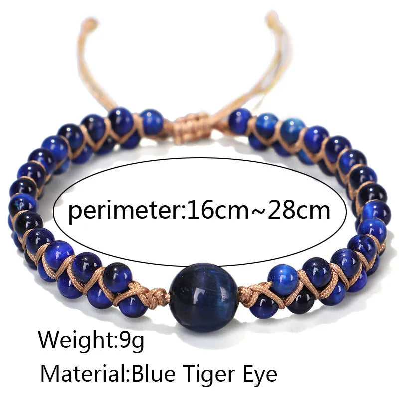 Hand-woven pull bracelet with genuine stone beads in geometry pattern, adjustable 15-20cm fit