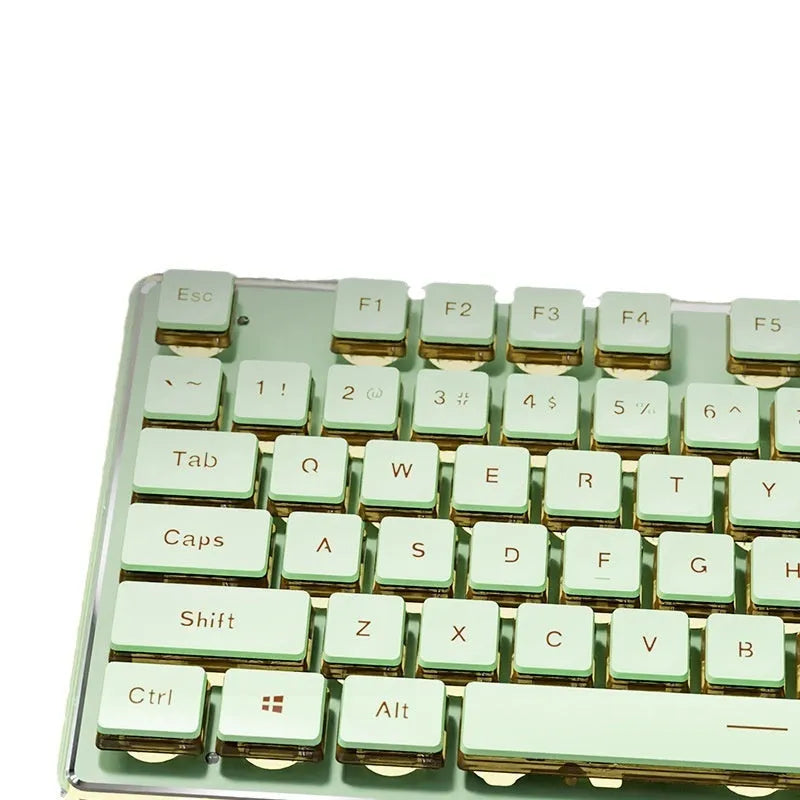 Prewalker V3 mechanical feel keyboard and mouse set in retro green colour with compact 423mm design