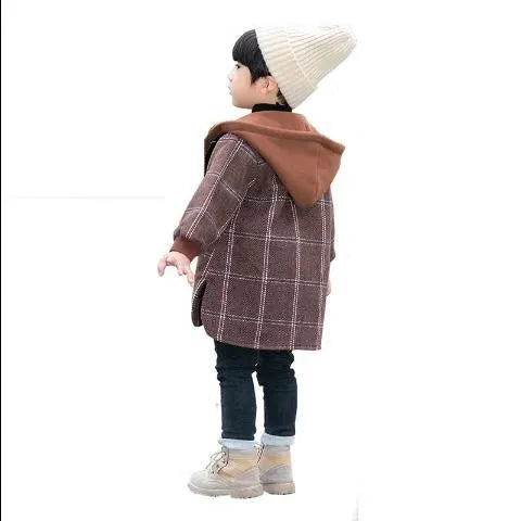 Boys' cotton woolen coat in grey or brown, Allen woolen cloth, sizes 110-160