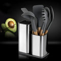 Black and white creative kitchen tool holder with storage bucket and detachable base for knives and cutlery
