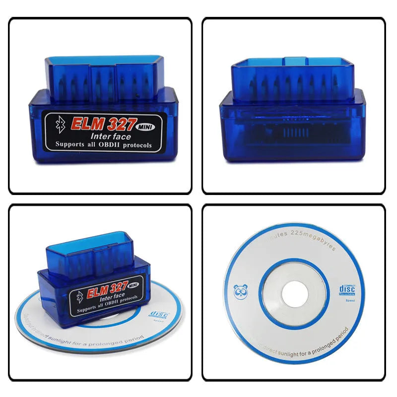 Bluetooth auto fault detector with OBD2 connector, displaying fault codes and sensor data on a smartphone screen