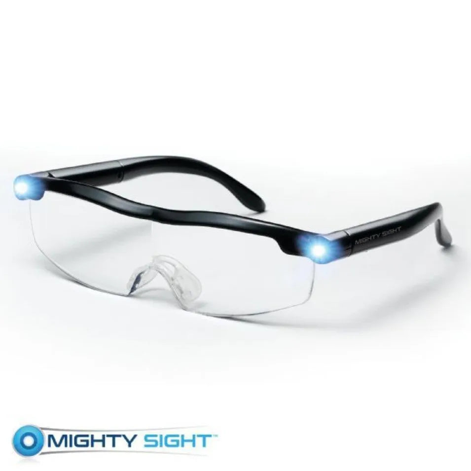 USB LED light transparent reading glasses with 41g ABS frame, 14.5x16.3cm size, scheduled illumination feature