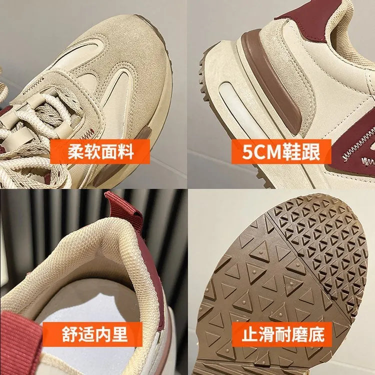 Women's black retro platform sports shoes with round toe and front lace-up design.