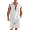 Men's sleeveless linen shirt and matching shorts suit set in Army Green colour