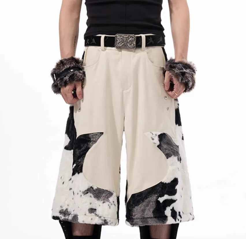 Stitching milk fiber fur cropped pants in checkered striped patterns with Asian sizing for teenage fashion