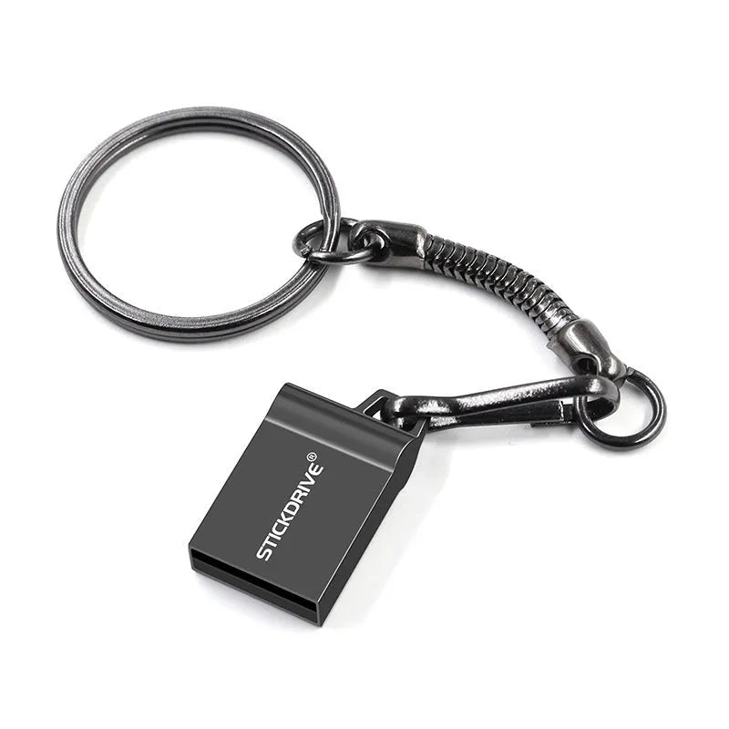 Metal Drive High Speed Car USB flash drive with black or silver chain, showing 9-12mm metal casing and USB port