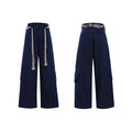 Men's cotton straight-leg trousers with micro-elastic fabric, zipper decorations, and tassel details in dark colour options