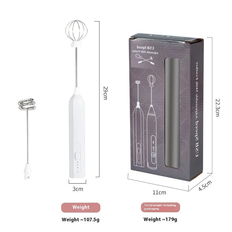 USB rechargeable handheld electric whisk in apricot colour with whisk attachment