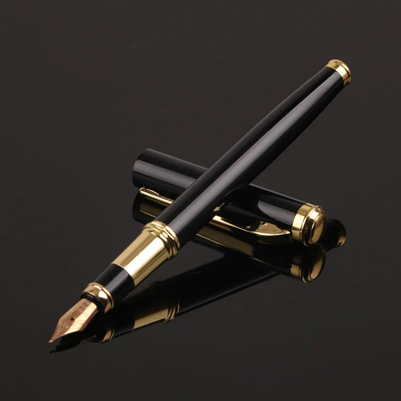 Red and black metal fountain pens with 0.5mm Yijin nibs in OPP packaging