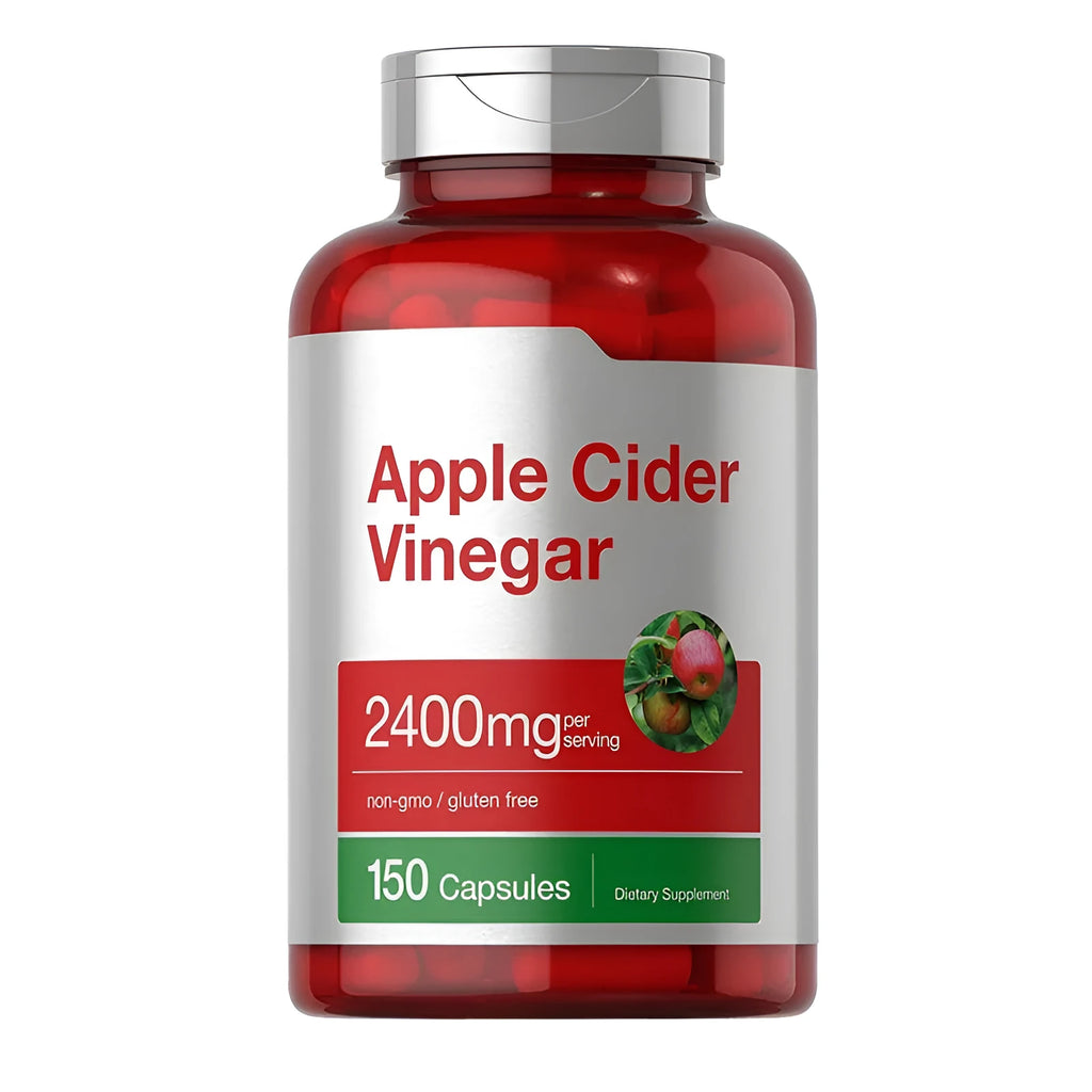 Bottle of 150 apple cider vinegar health supplement capsules.