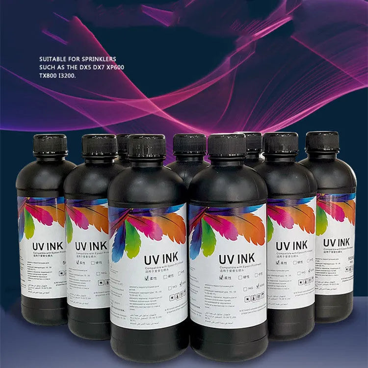 500ml bottle of Epson UV ink for XP600 and TX800 printers with multiple colour options