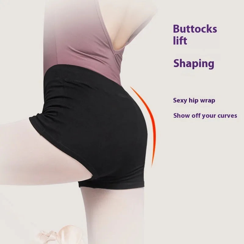Black cotton ballet practice shorts for women in dance and fitness activities
