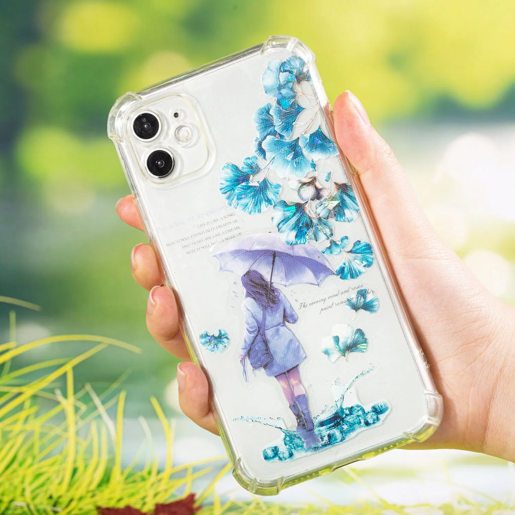 Deciduous Poetry DIY decorative stickers roll showing six nature designs including ginkgo leaves and maple leaves on 40mm wide PET material