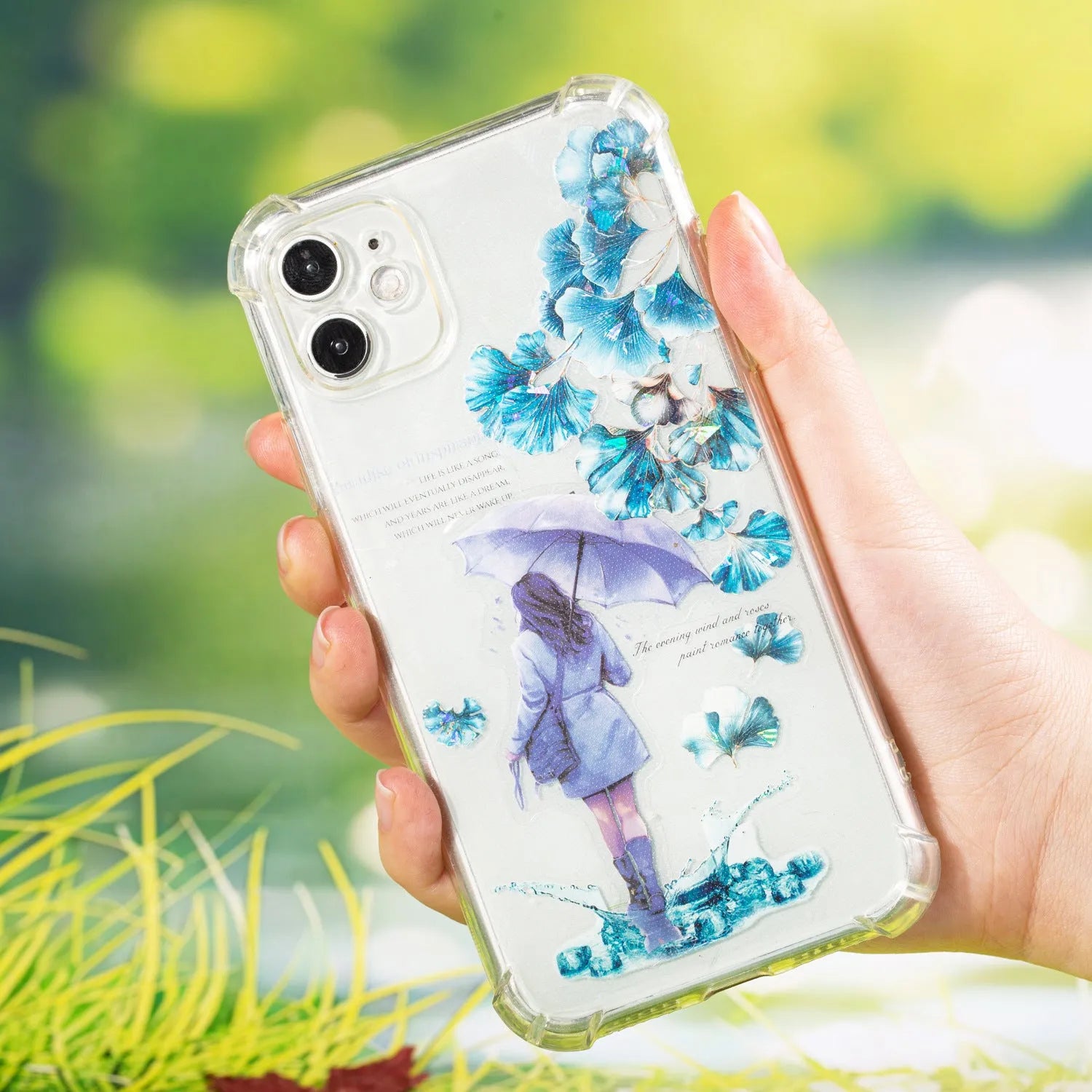 Deciduous Poetry DIY decorative stickers roll showing six nature designs including ginkgo leaves and maple leaves on 40mm wide PET material
