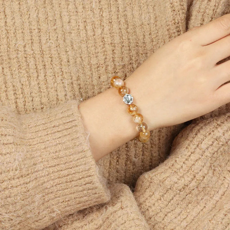 10mm geometry-shaped citrine bracelet with grinding treatment and crystal elements, unisex design