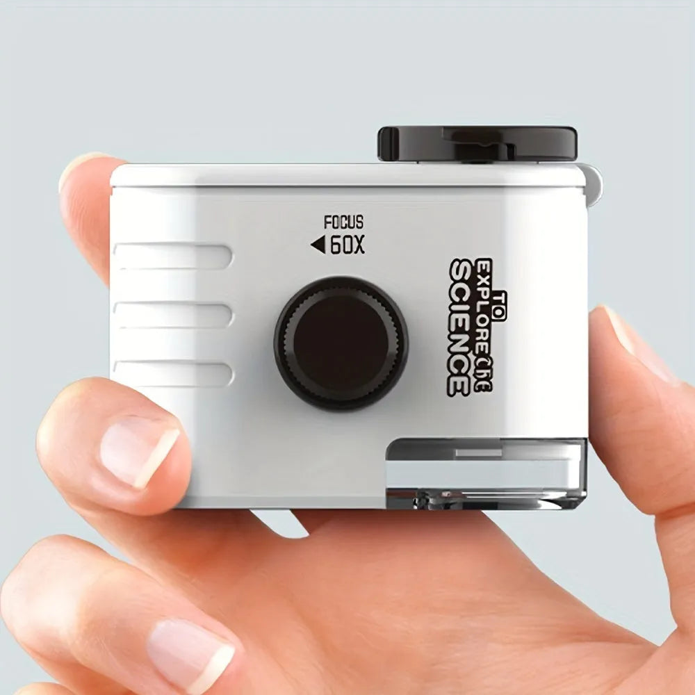 Mini mobile phone microscope with clip-on adapter showing 60x magnification capability