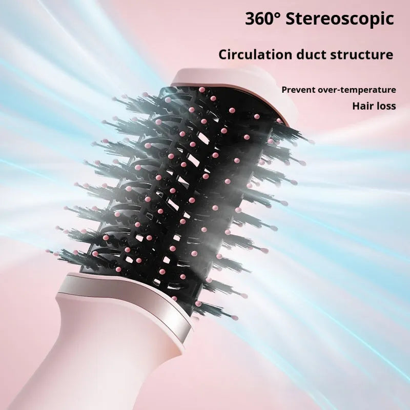 Pink dual-function hair dryer curling comb with heating and cooling features, model YZM-8015